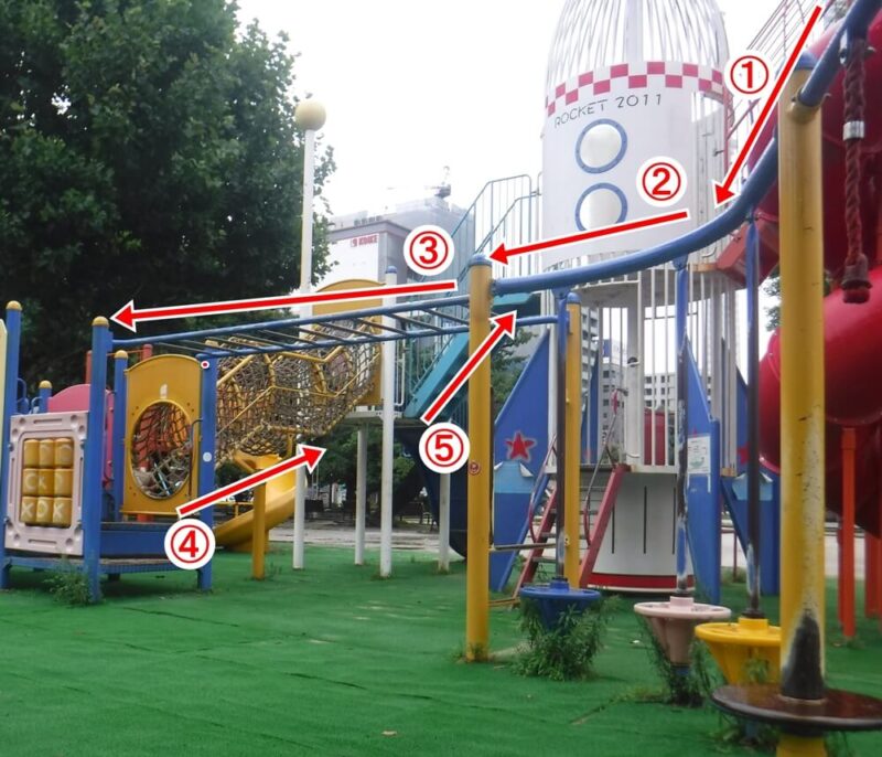 錦糸公園のロケット型の巨大な複合遊具の使い方（その２）